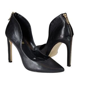 BDBGeneration Pump sz 6 Women Conrad Stilleto Heel Black Leather Gold‎ Zipper 4"
